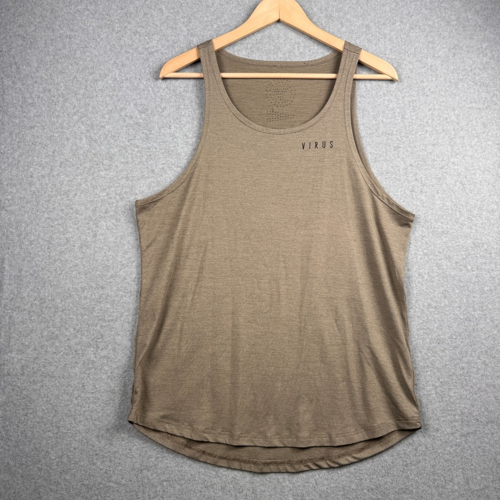 Virus Tank Top Mens Large Olive Green Perforated Performance Gym Shirt Muscle